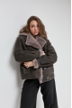 Women's dark gray suede sheepskin coat made of natural sheepskin in VINTAGE style